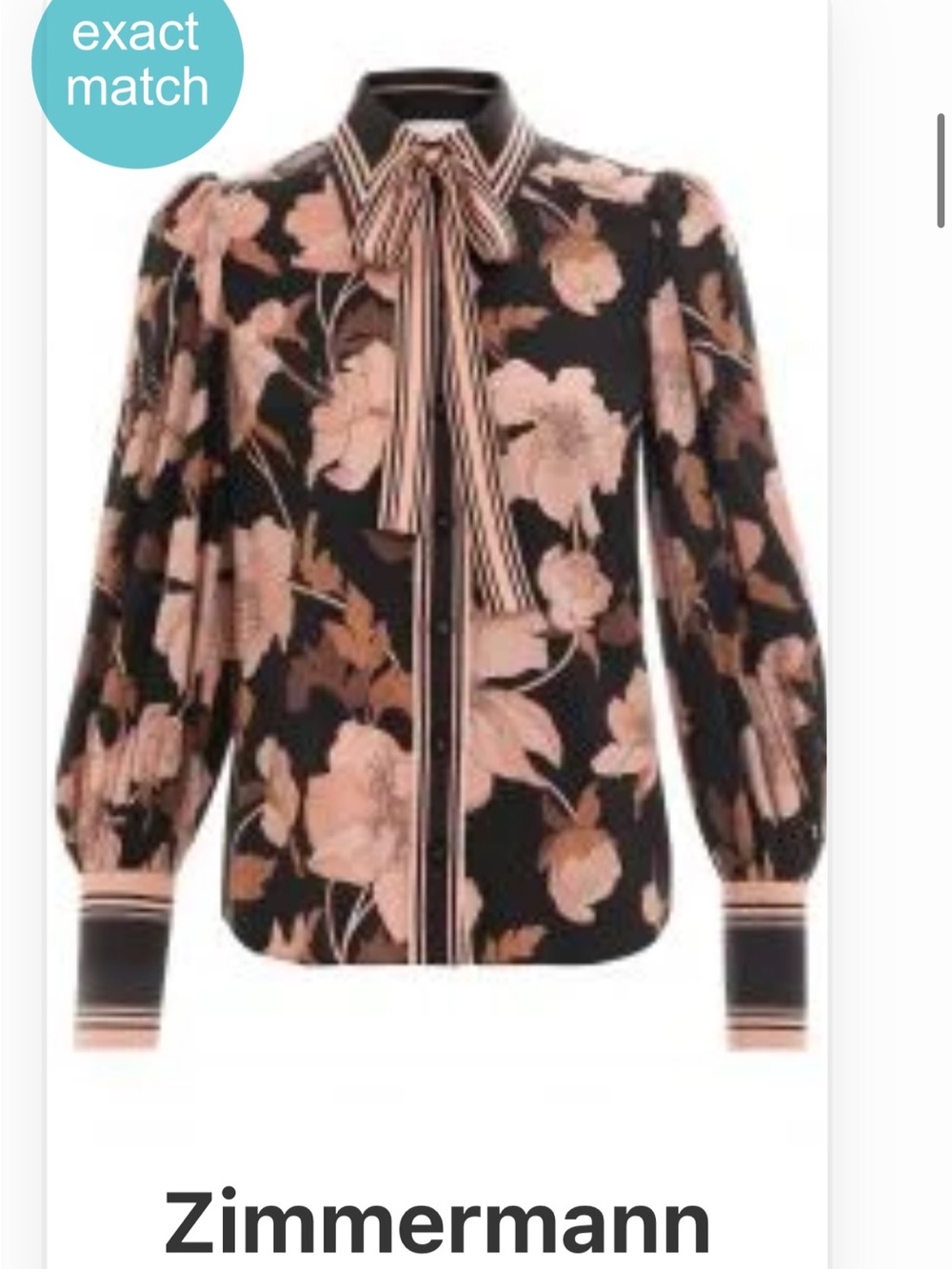 Zimmermann Black and Blush Floral Tie-Neck Button-Down Shirt. Size 1 in like S